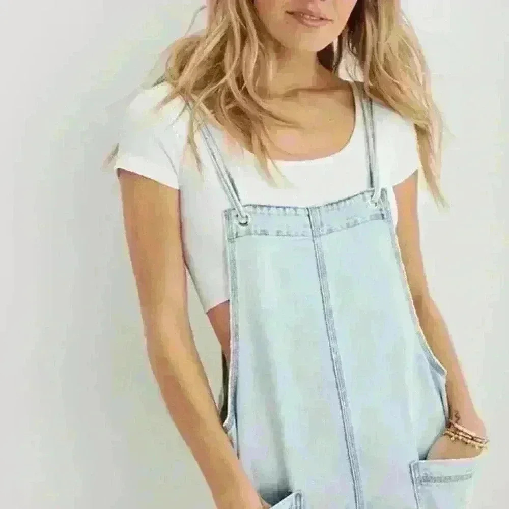 Aerie Blue Denim Overalls Romper Cotton Size  M - Picture 6 of 7